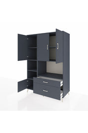 Kronos Dolap 7 Raflı 2 Çekmeceli 5 Kapaklı 132x59x195 Antrasit-Antrasit/Antrasit