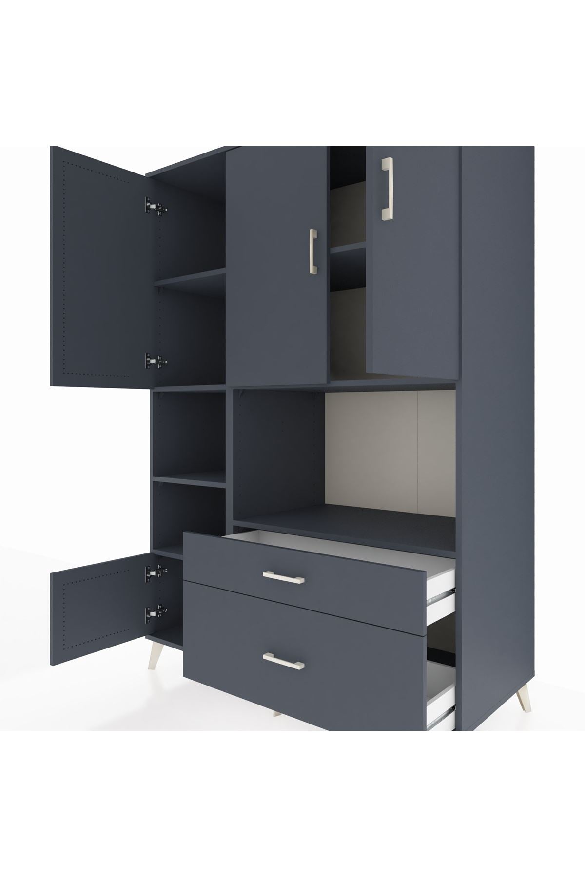 Kronos Dolap 7 Raflı 2 Çekmeceli 5 Kapaklı 132x59x195 Antrasit-Antrasit/Antrasit