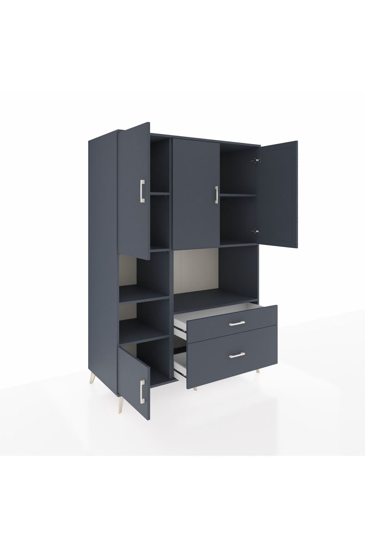 Kronos Dolap 7 Raflı 2 Çekmeceli 5 Kapaklı 132x59x195 Antrasit-Antrasit/Antrasit