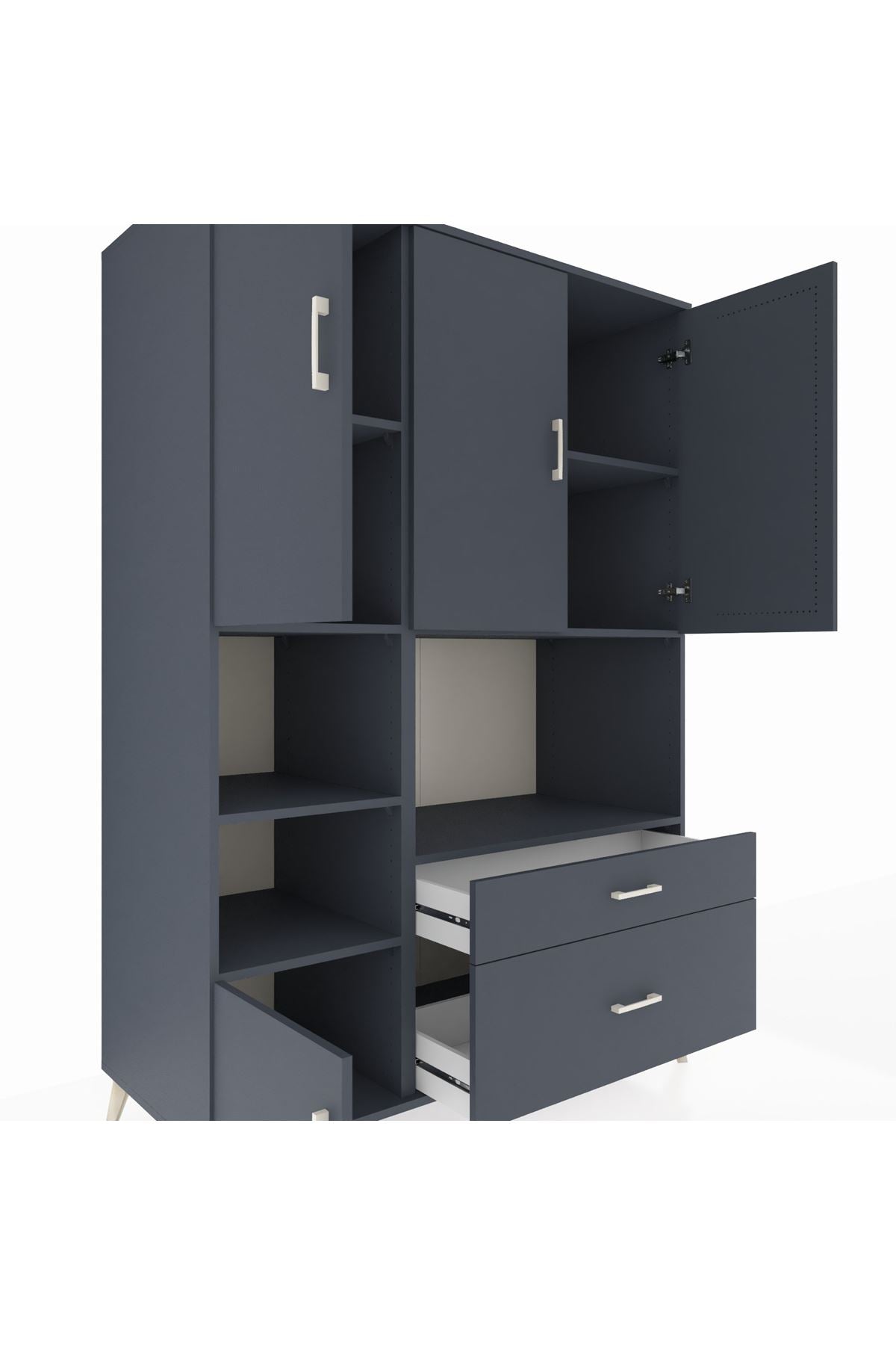 Kronos Dolap 7 Raflı 2 Çekmeceli 5 Kapaklı 132x59x195 Antrasit-Antrasit/Antrasit