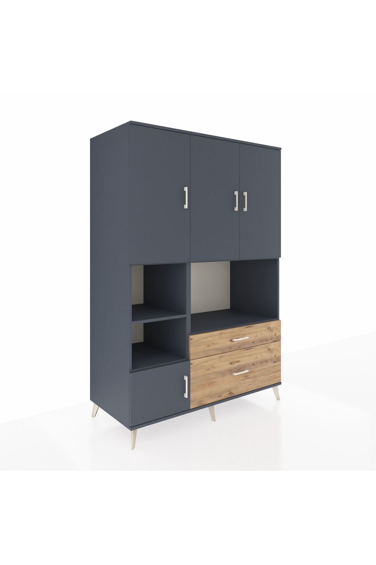 Kronos Dolap 7 Raflı 2 Çekmeceli 5 Kapaklı 132x59x195 Antrasit-Antrasit/Çam