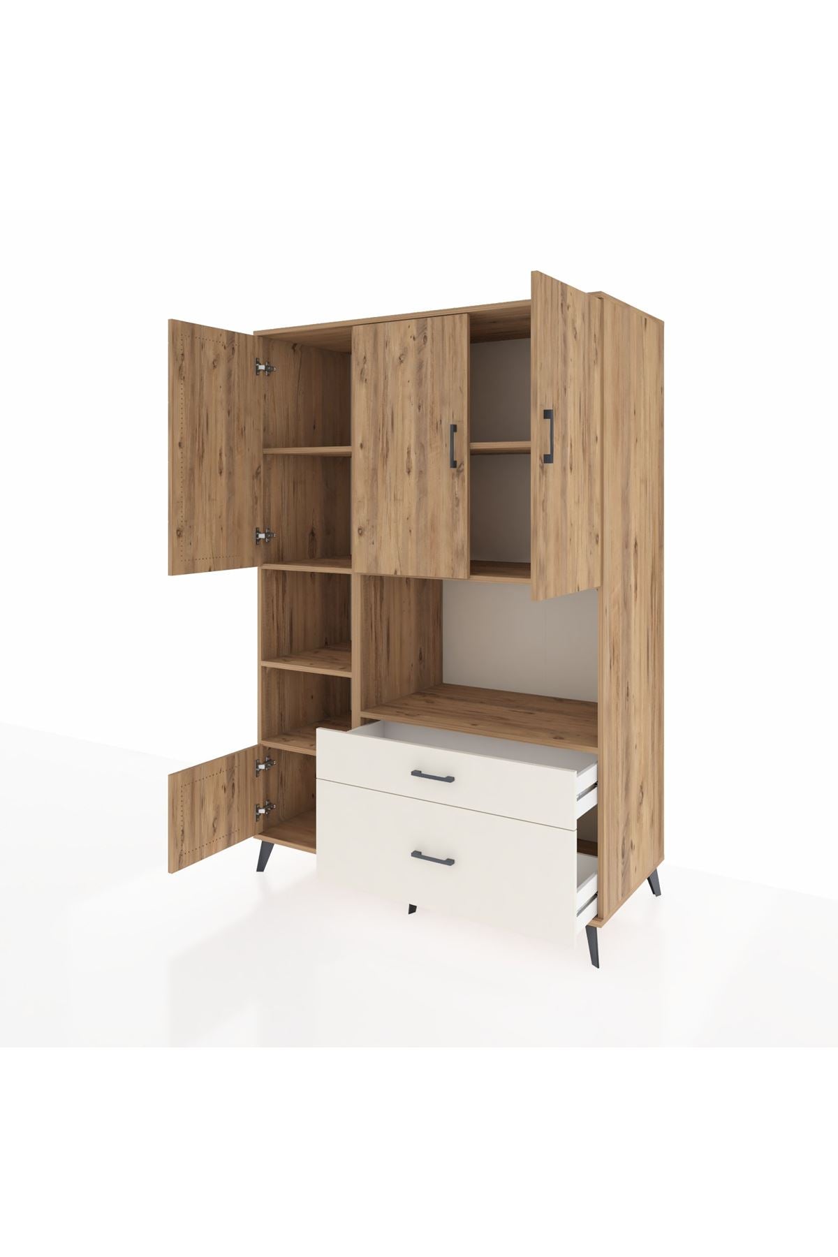 Kronos Dolap 7 Raflı 2 Çekmeceli 5 Kapaklı 132x59x195 Çam-Çam/Aytaşı