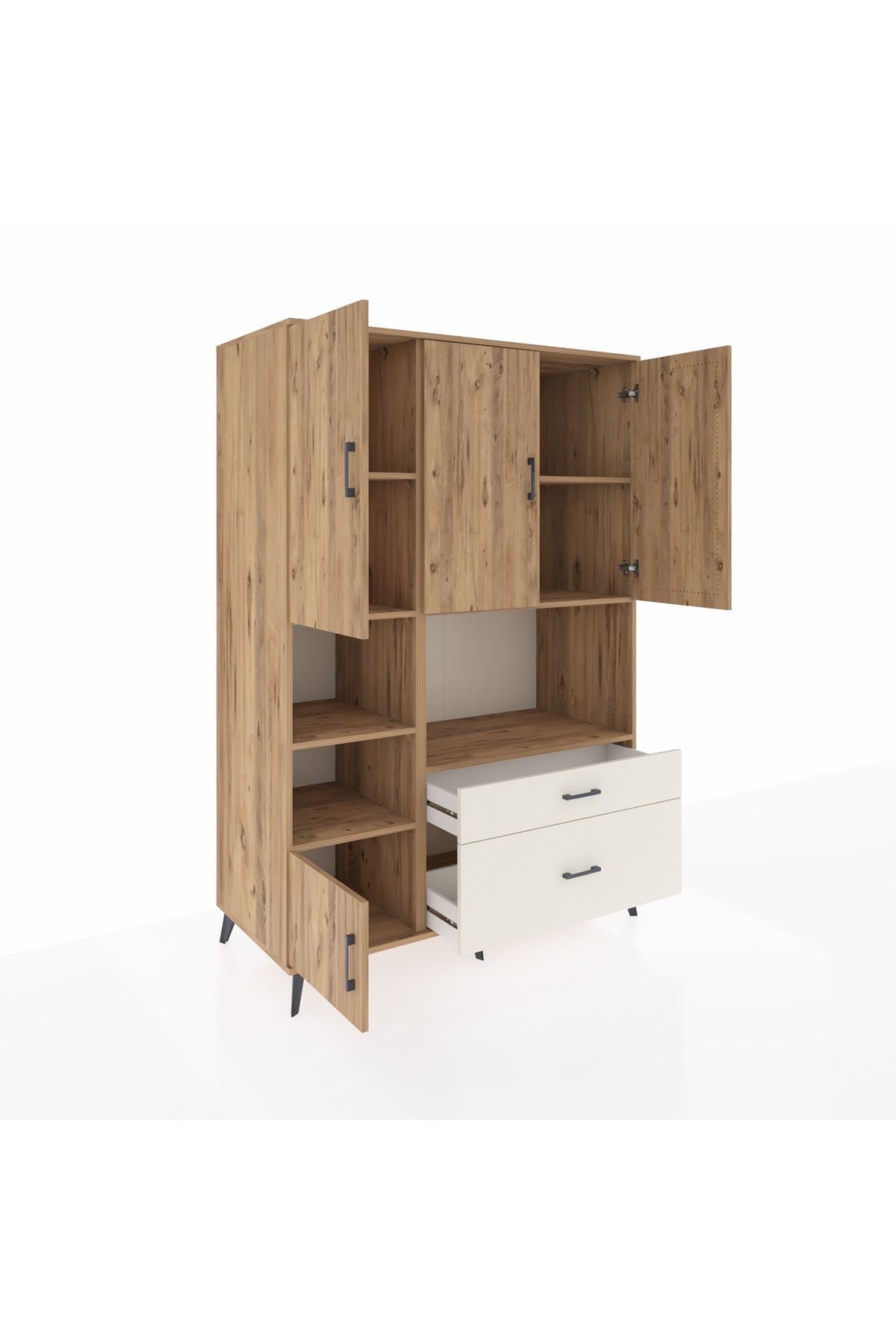 Kronos Dolap 7 Raflı 2 Çekmeceli 5 Kapaklı 132x59x195 Çam-Çam/Aytaşı