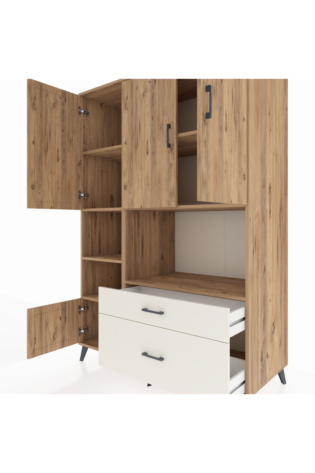 Kronos Dolap 7 Raflı 2 Çekmeceli 5 Kapaklı 132x59x195 Çam-Çam/Aytaşı