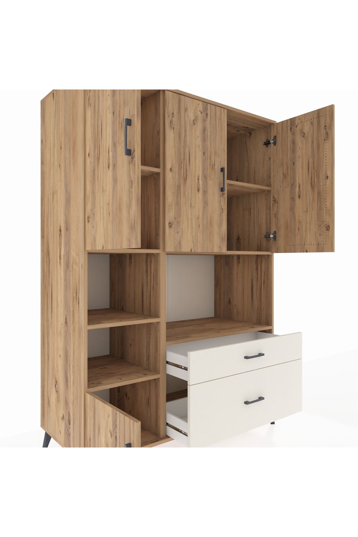 Kronos Dolap 7 Raflı 2 Çekmeceli 5 Kapaklı 132x59x195 Çam-Çam/Aytaşı