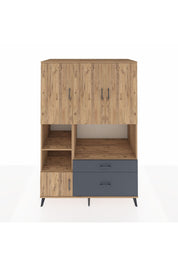 Kronos Dolap 7 Raflı 2 Çekmeceli 5 Kapaklı 132x59x195 Çam-Çam/Antrasit