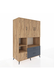 Kronos Dolap 7 Raflı 2 Çekmeceli 5 Kapaklı 132x59x195 Çam-Çam/Antrasit