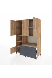 Kronos Dolap 7 Raflı 2 Çekmeceli 5 Kapaklı 132x59x195 Çam-Çam/Antrasit