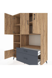 Kronos Dolap 7 Raflı 2 Çekmeceli 5 Kapaklı 132x59x195 Çam-Çam/Antrasit