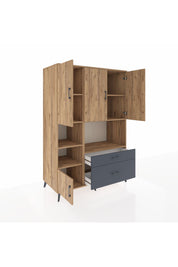 Kronos Dolap 7 Raflı 2 Çekmeceli 5 Kapaklı 132x59x195 Çam-Çam/Antrasit