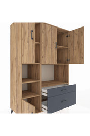 Kronos Dolap 7 Raflı 2 Çekmeceli 5 Kapaklı 132x59x195 Çam-Çam/Antrasit