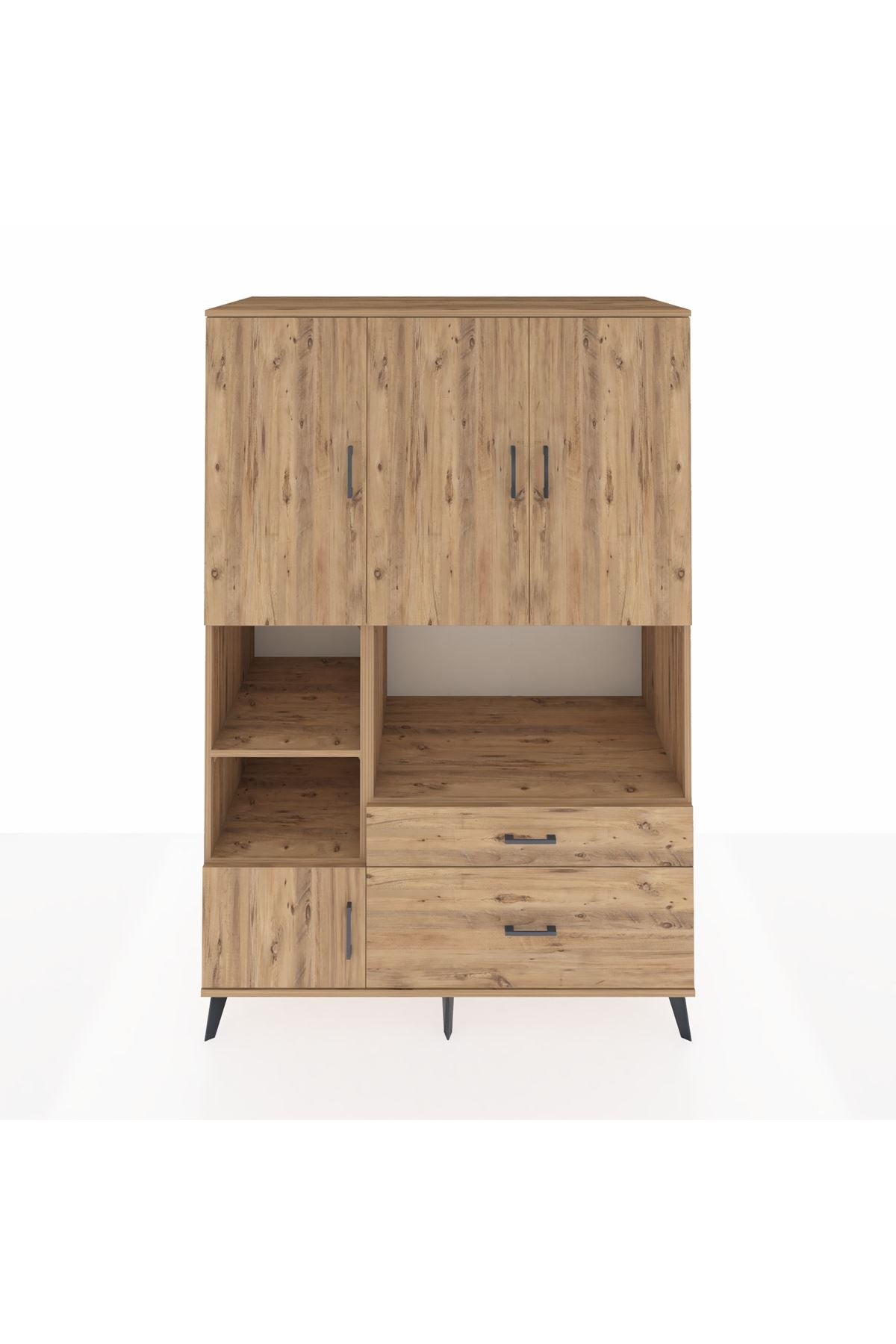 Kronos Dolap 7 Raflı 2 Çekmeceli 5 Kapaklı 132x59x195 Çam-Çam/Çam