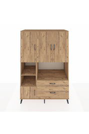 Kronos Dolap 7 Raflı 2 Çekmeceli 5 Kapaklı 132x59x195 Çam-Çam/Çam