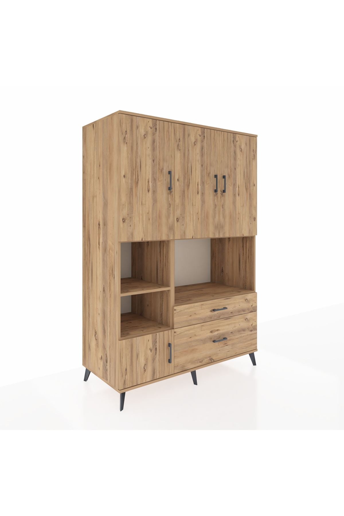 Kronos Dolap 7 Raflı 2 Çekmeceli 5 Kapaklı 132x59x195 Çam-Çam/Çam