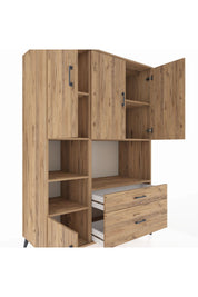 Kronos Dolap 7 Raflı 2 Çekmeceli 5 Kapaklı 132x59x195 Çam-Çam/Çam