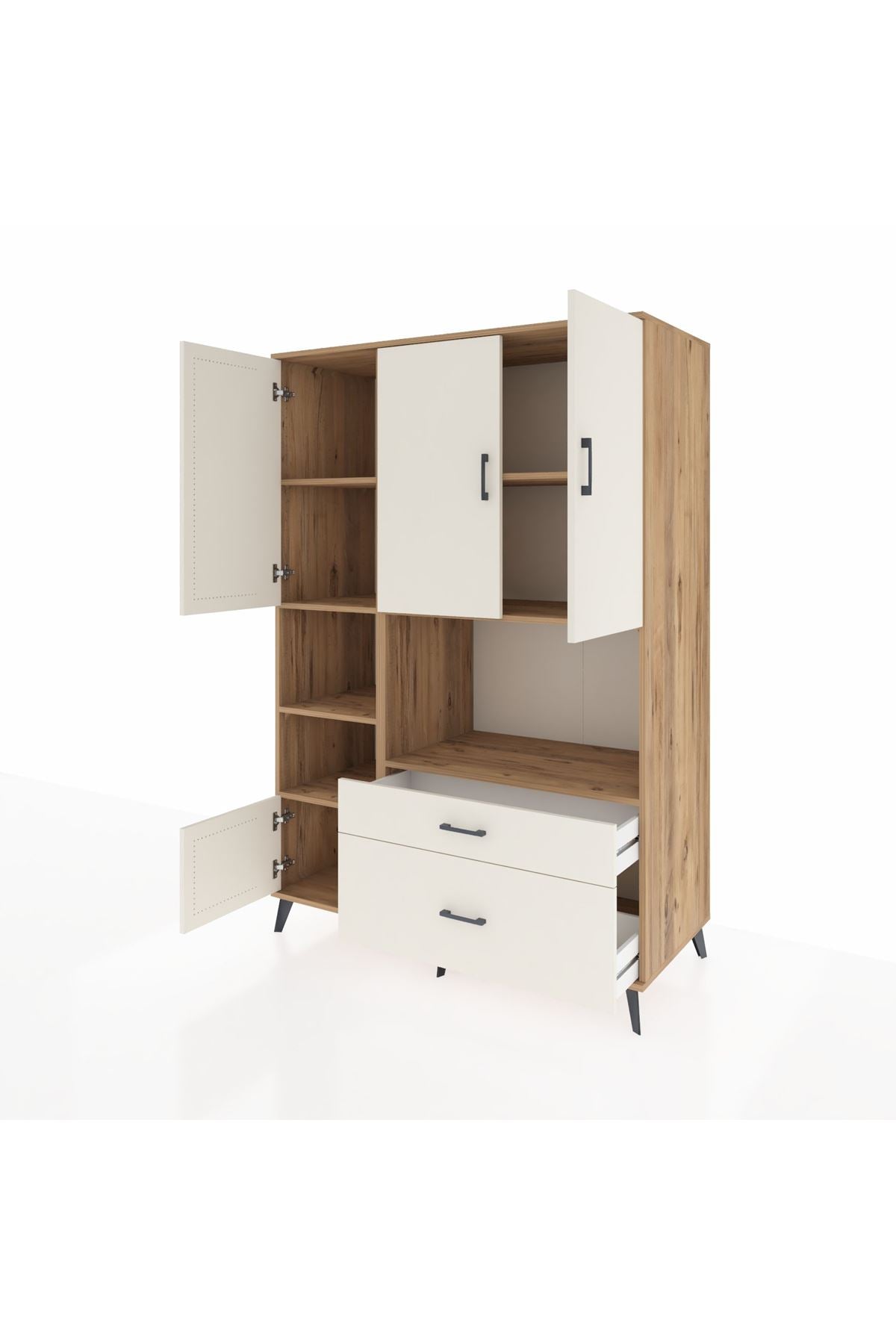 Kronos Dolap 7 Raflı 2 Çekmeceli 5 Kapaklı 132x59x195 Çam-Aytaşı/Aytaşı