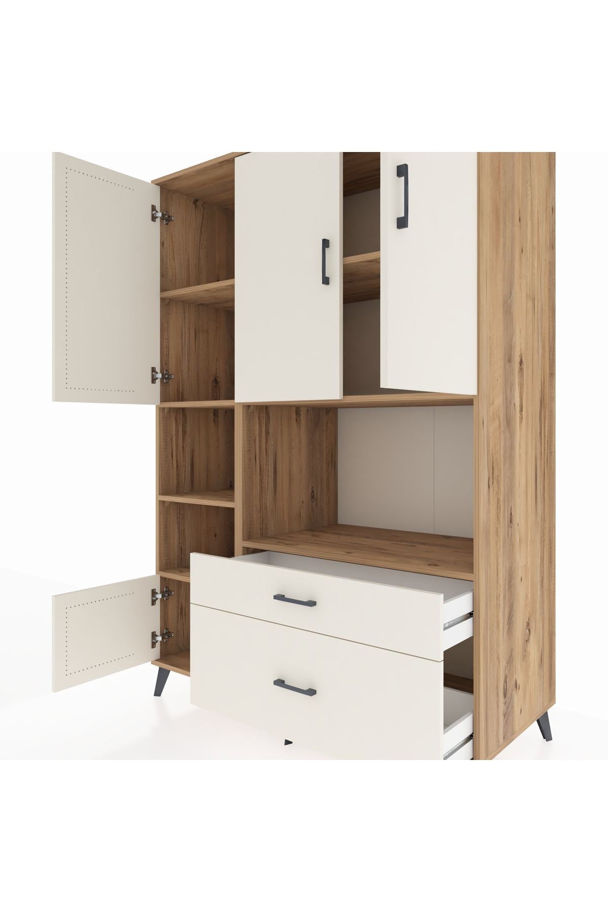 Kronos Dolap 7 Raflı 2 Çekmeceli 5 Kapaklı 132x59x195 Çam-Aytaşı/Aytaşı