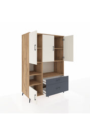 Kronos Dolap 7 Raflı 2 Çekmeceli 5 Kapaklı 132x59x195 Çam-Aytaşı/Antrasit