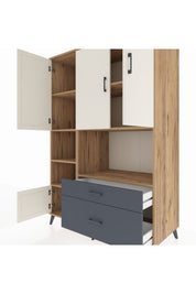 Kronos Dolap 7 Raflı 2 Çekmeceli 5 Kapaklı 132x59x195 Çam-Aytaşı/Antrasit