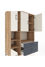 Kronos Dolap 7 Raflı 2 Çekmeceli 5 Kapaklı 132x59x195 Çam-Aytaşı/Antrasit