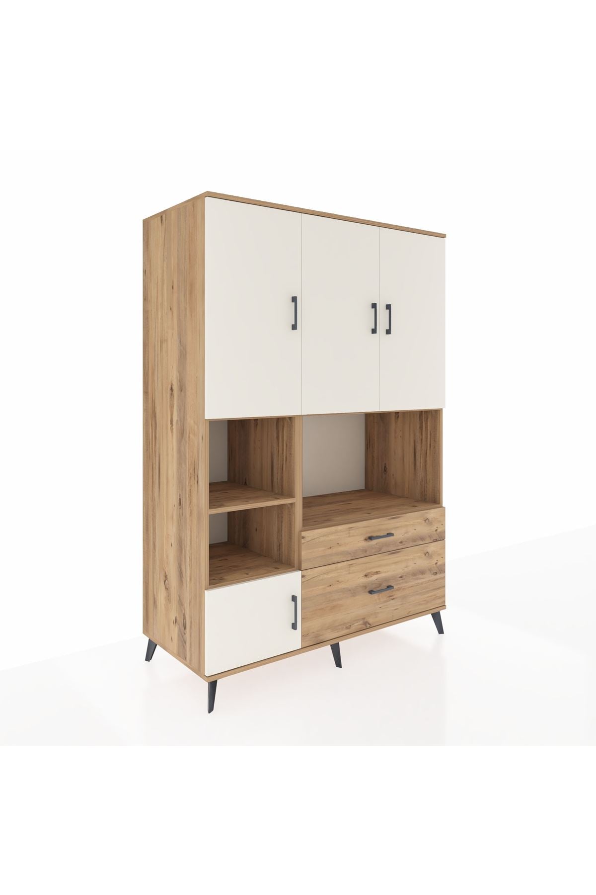 Kronos Dolap 7 Raflı 2 Çekmeceli 5 Kapaklı 132x59x195 Çam-Aytaşı/Çam