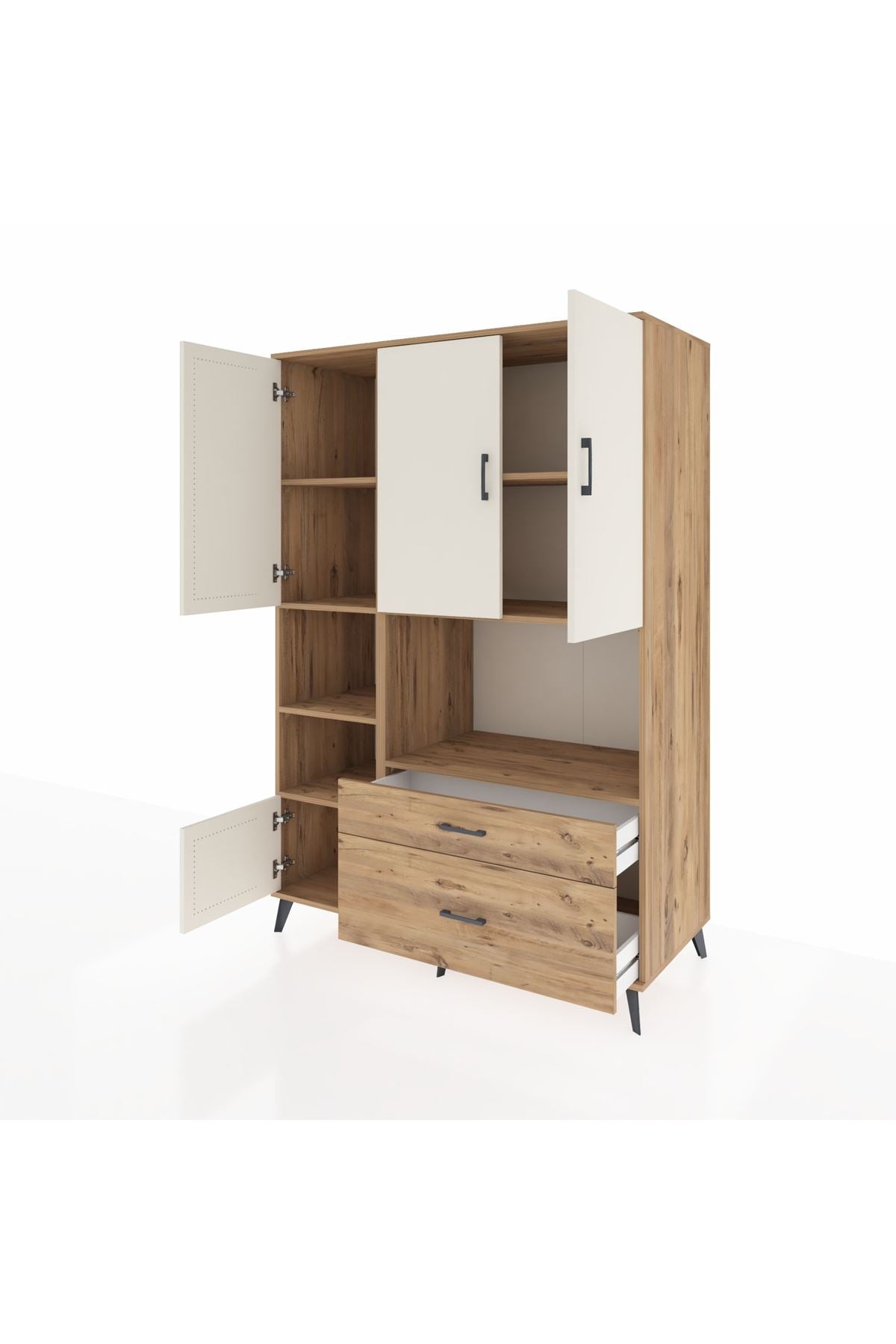 Kronos Dolap 7 Raflı 2 Çekmeceli 5 Kapaklı 132x59x195 Çam-Aytaşı/Çam