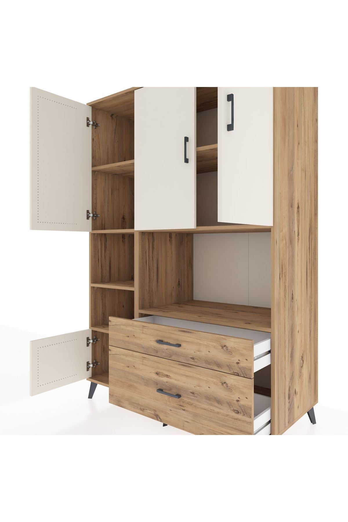 Kronos Dolap 7 Raflı 2 Çekmeceli 5 Kapaklı 132x59x195 Çam-Aytaşı/Çam