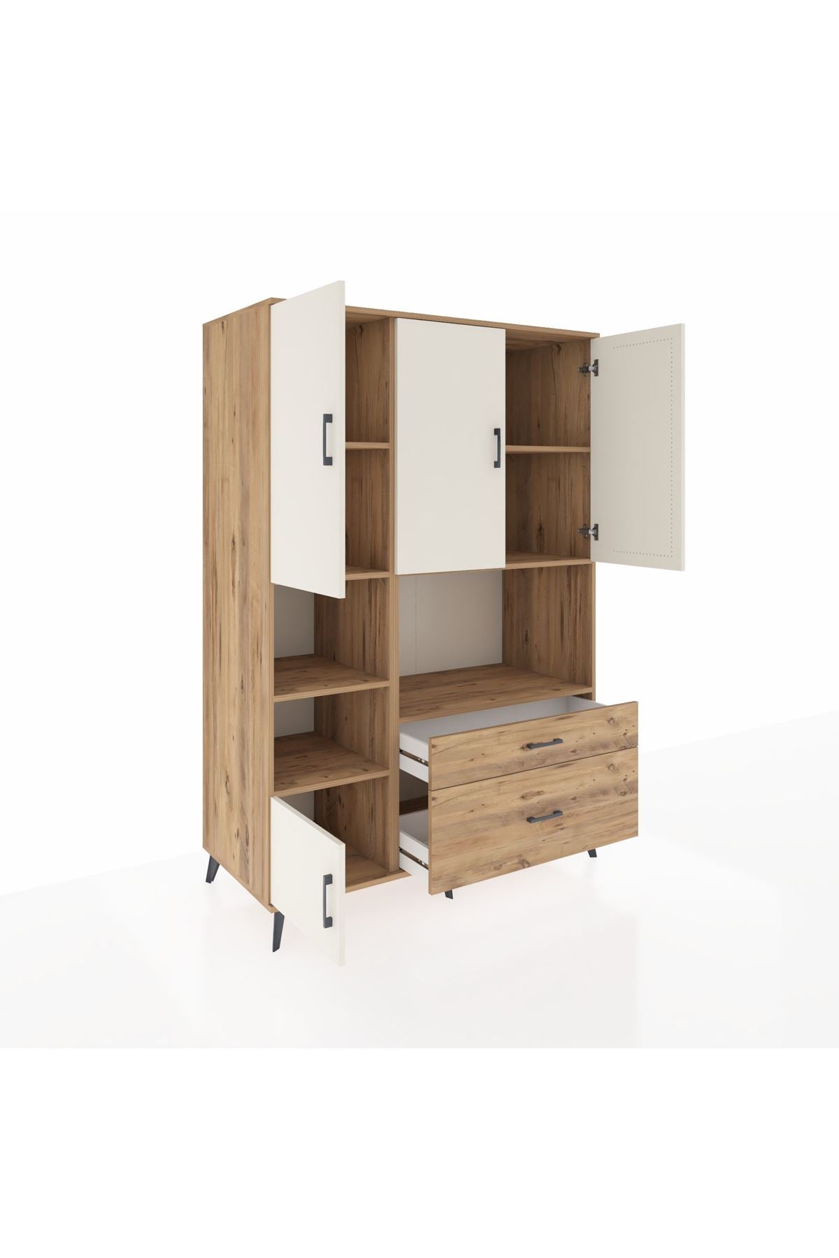 Kronos Dolap 7 Raflı 2 Çekmeceli 5 Kapaklı 132x59x195 Çam-Aytaşı/Çam