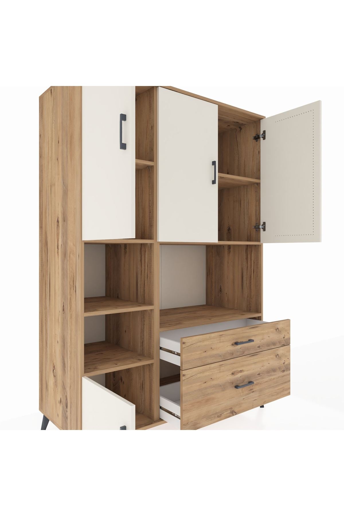 Kronos Dolap 7 Raflı 2 Çekmeceli 5 Kapaklı 132x59x195 Çam-Aytaşı/Çam