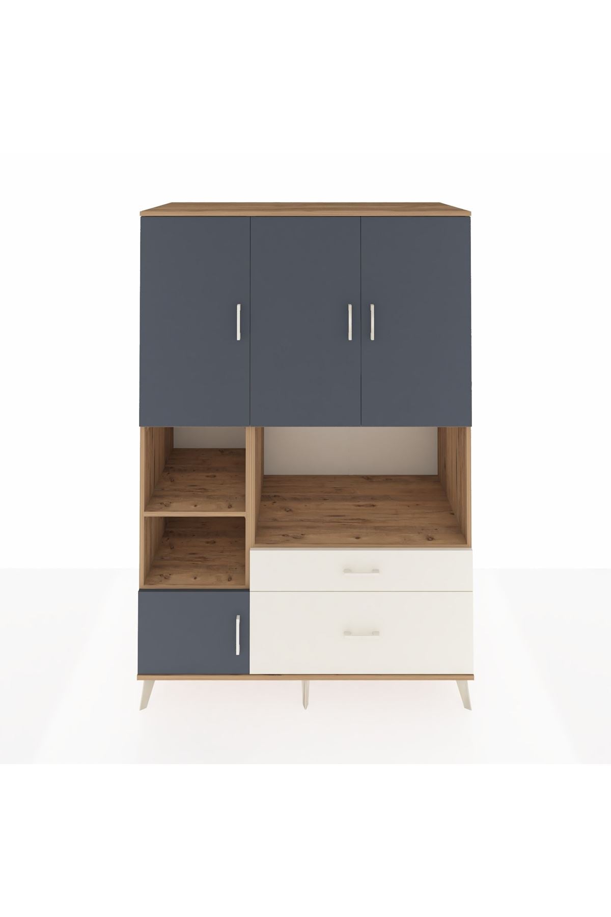 Kronos Dolap 7 Raflı 2 Çekmeceli 5 Kapaklı 132x59x195 Çam-Antrasit/Aytaşı