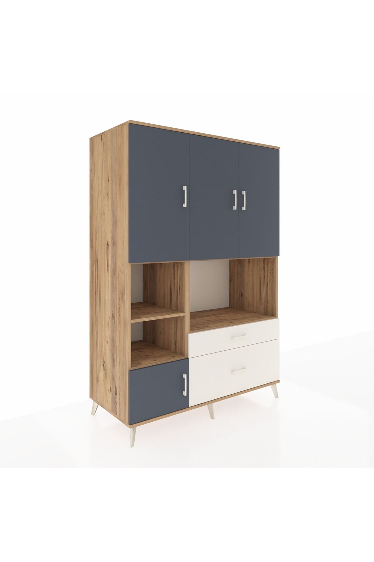 Kronos Dolap 7 Raflı 2 Çekmeceli 5 Kapaklı 132x59x195 Çam-Antrasit/Aytaşı