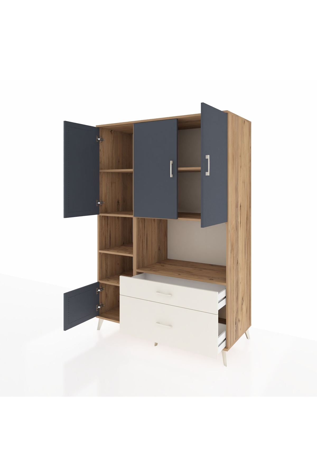 Kronos Dolap 7 Raflı 2 Çekmeceli 5 Kapaklı 132x59x195 Çam-Antrasit/Aytaşı