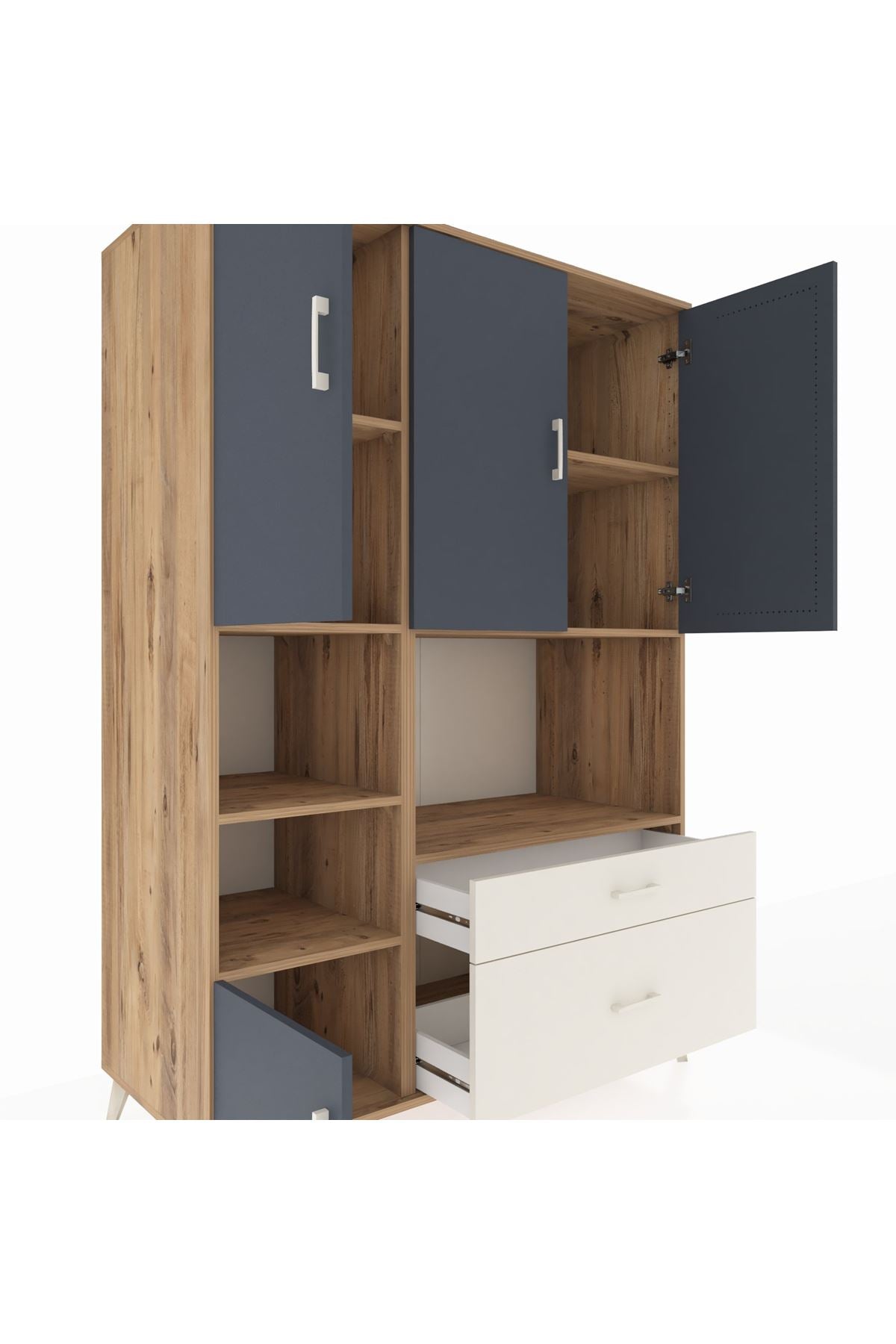 Kronos Dolap 7 Raflı 2 Çekmeceli 5 Kapaklı 132x59x195 Çam-Antrasit/Aytaşı