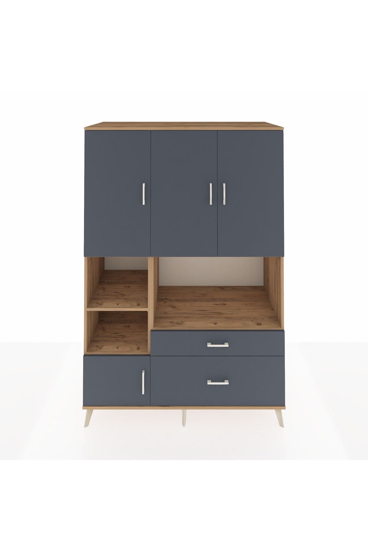 Kronos Dolap 7 Raflı 2 Çekmeceli 5 Kapaklı 132x59x195 Çam-Antrasit/Antrasit