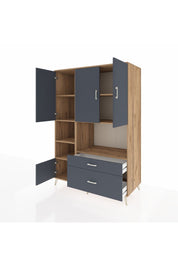 Kronos Dolap 7 Raflı 2 Çekmeceli 5 Kapaklı 132x59x195 Çam-Antrasit/Antrasit