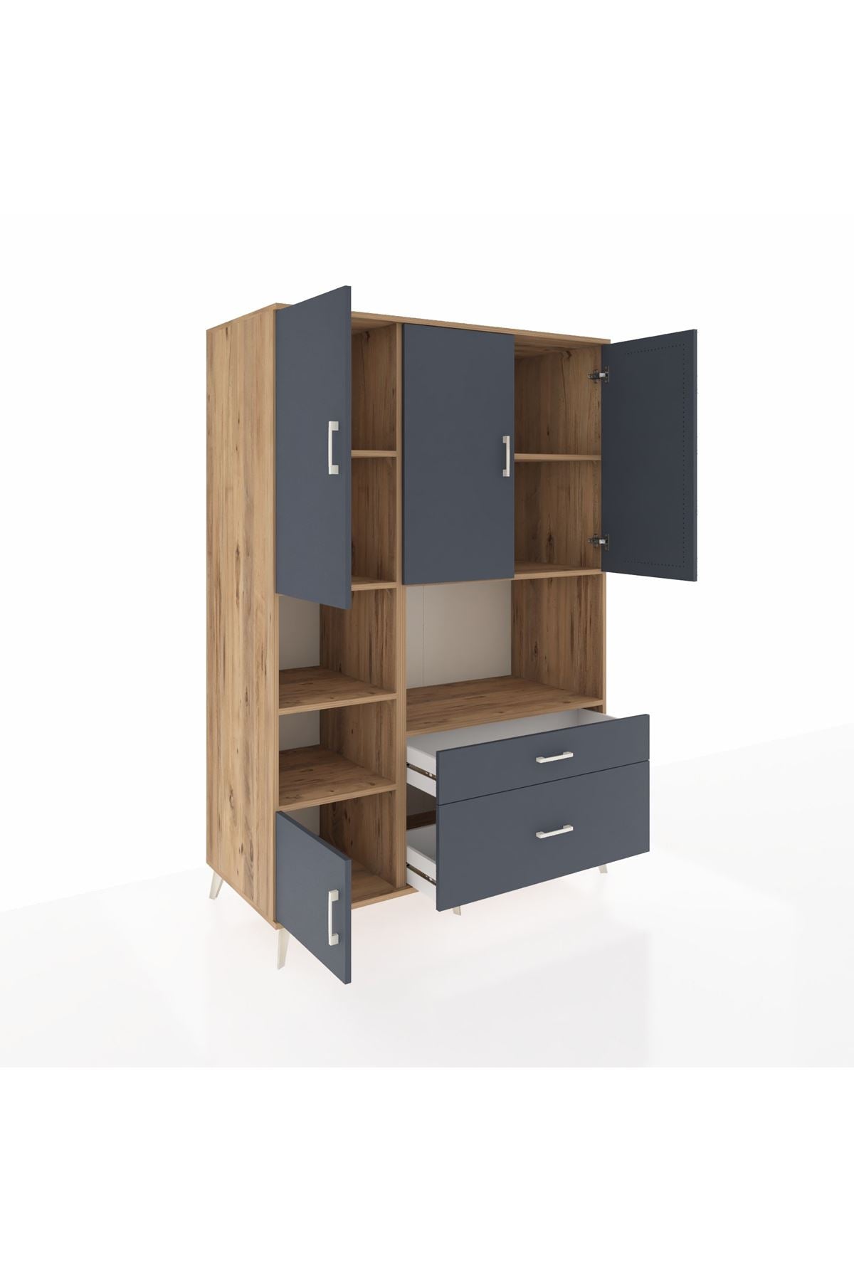 Kronos Dolap 7 Raflı 2 Çekmeceli 5 Kapaklı 132x59x195 Çam-Antrasit/Antrasit