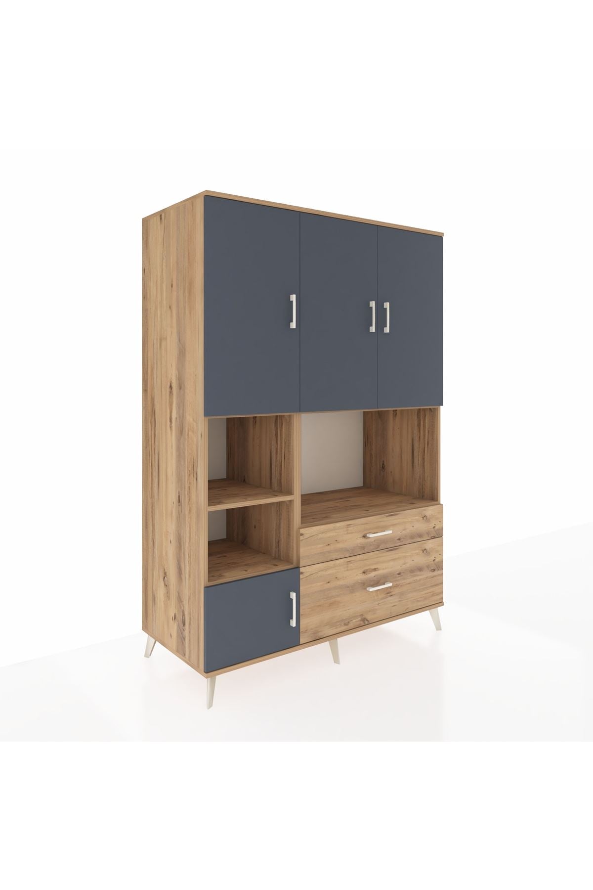 Kronos Dolap 7 Raflı 2 Çekmeceli 5 Kapaklı 132x59x195 Çam-Antrasit/Çam