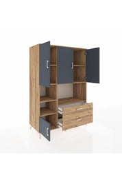 Kronos Dolap 7 Raflı 2 Çekmeceli 5 Kapaklı 132x59x195 Çam-Antrasit/Çam