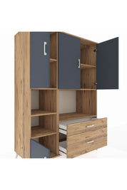 Kronos Dolap 7 Raflı 2 Çekmeceli 5 Kapaklı 132x59x195 Çam-Antrasit/Çam