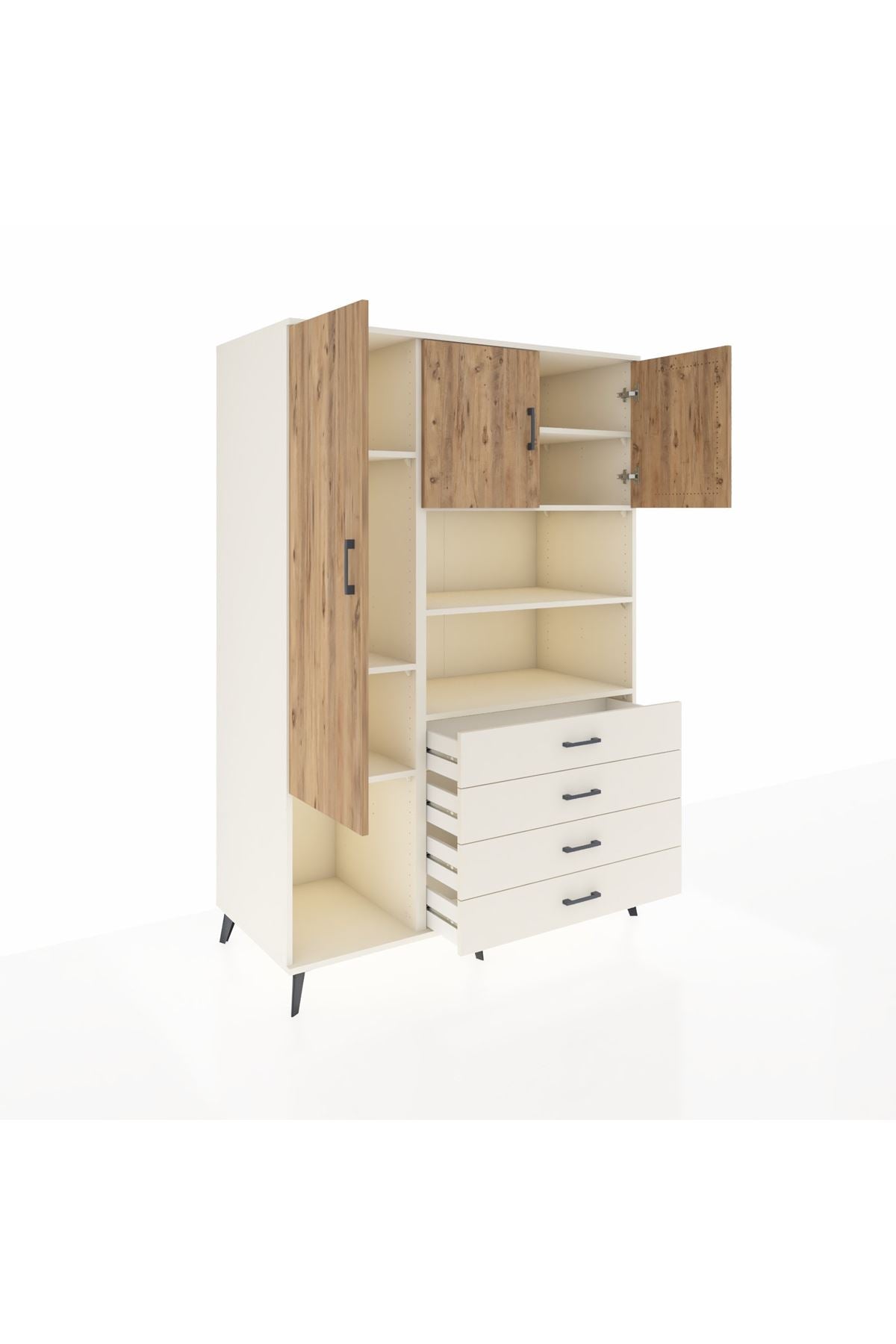 Kronos Dolap 7 Raflı 4 Çekmeceli 3 Kapaklı 132x59x195 Aytaşı-Çam/Aytaşı