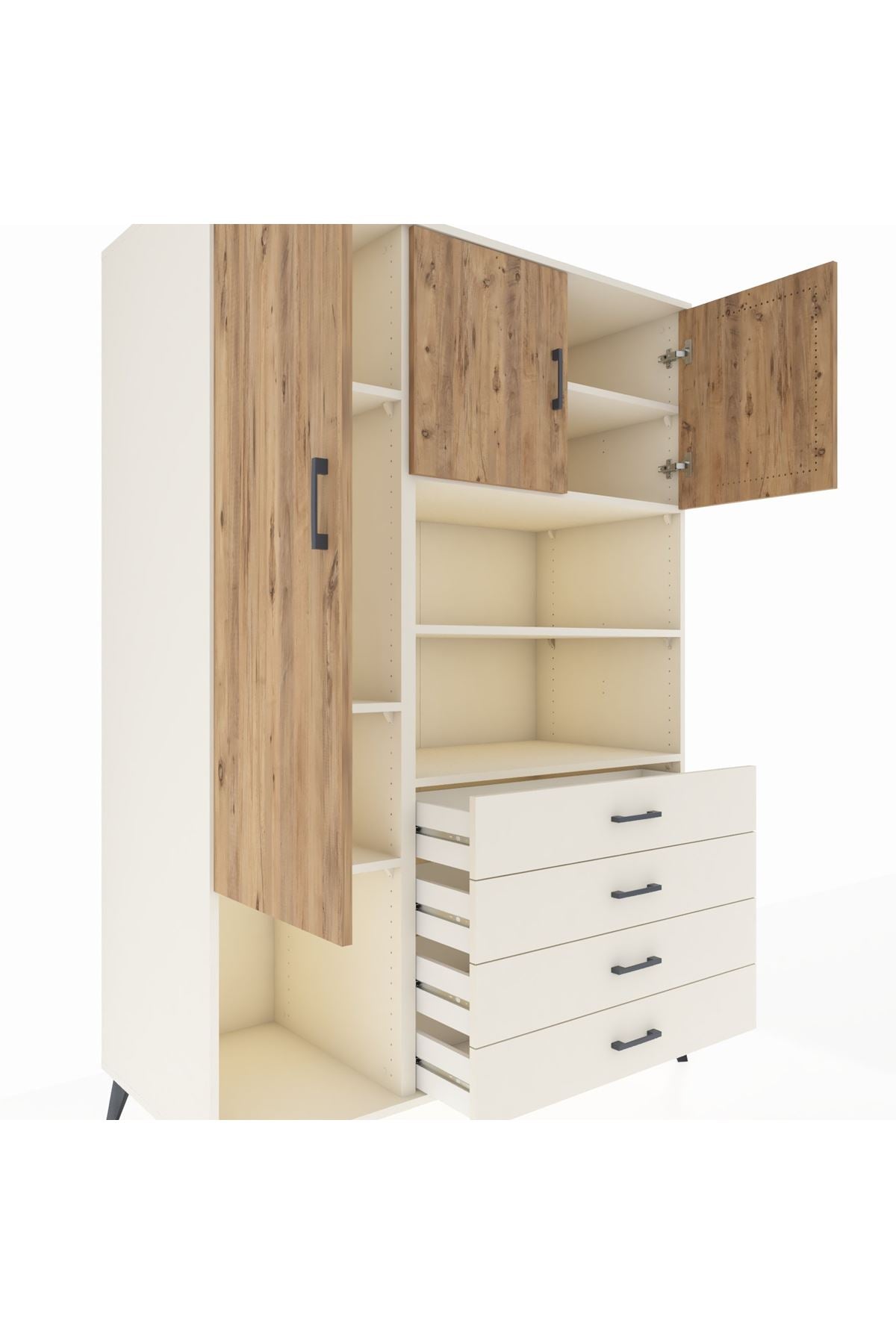 Kronos Dolap 7 Raflı 4 Çekmeceli 3 Kapaklı 132x59x195 Aytaşı-Çam/Aytaşı