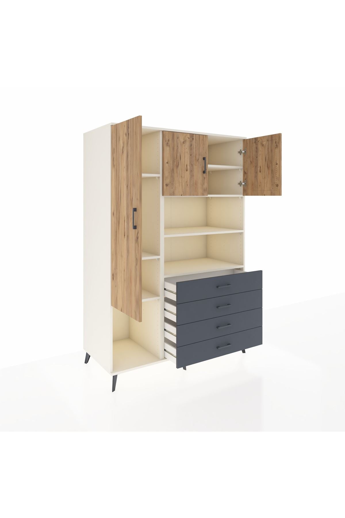 Kronos Dolap 7 Raflı 4 Çekmeceli 3 Kapaklı 132x59x195 Aytaşı-Çam/Antrasit