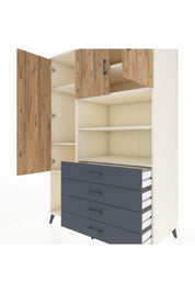 Kronos Dolap 7 Raflı 4 Çekmeceli 3 Kapaklı 132x59x195 Aytaşı-Çam/Antrasit