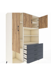 Kronos Dolap 7 Raflı 4 Çekmeceli 3 Kapaklı 132x59x195 Aytaşı-Çam/Antrasit