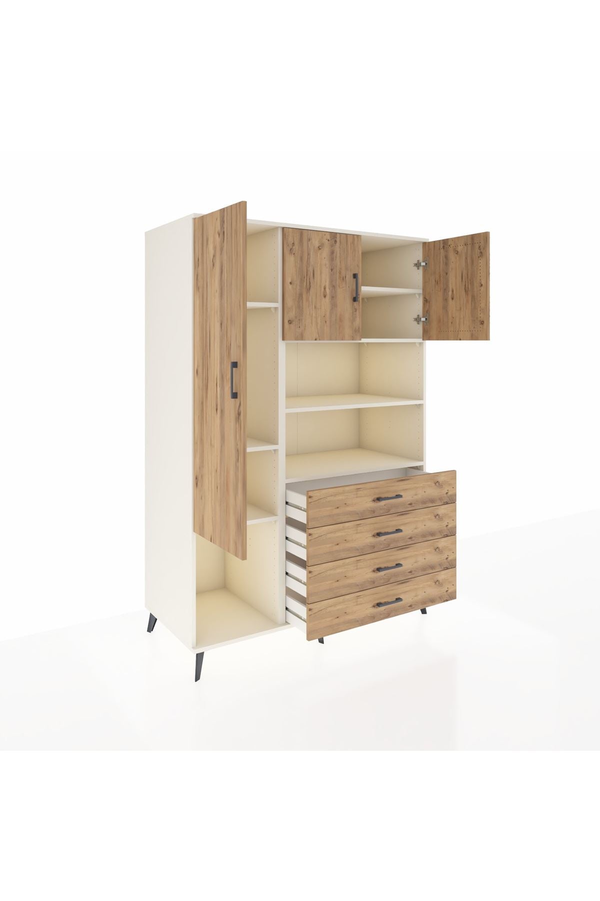 Kronos Dolap 7 Raflı 4 Çekmeceli 3 Kapaklı 132x59x195 Aytaşı-Çam/Çam