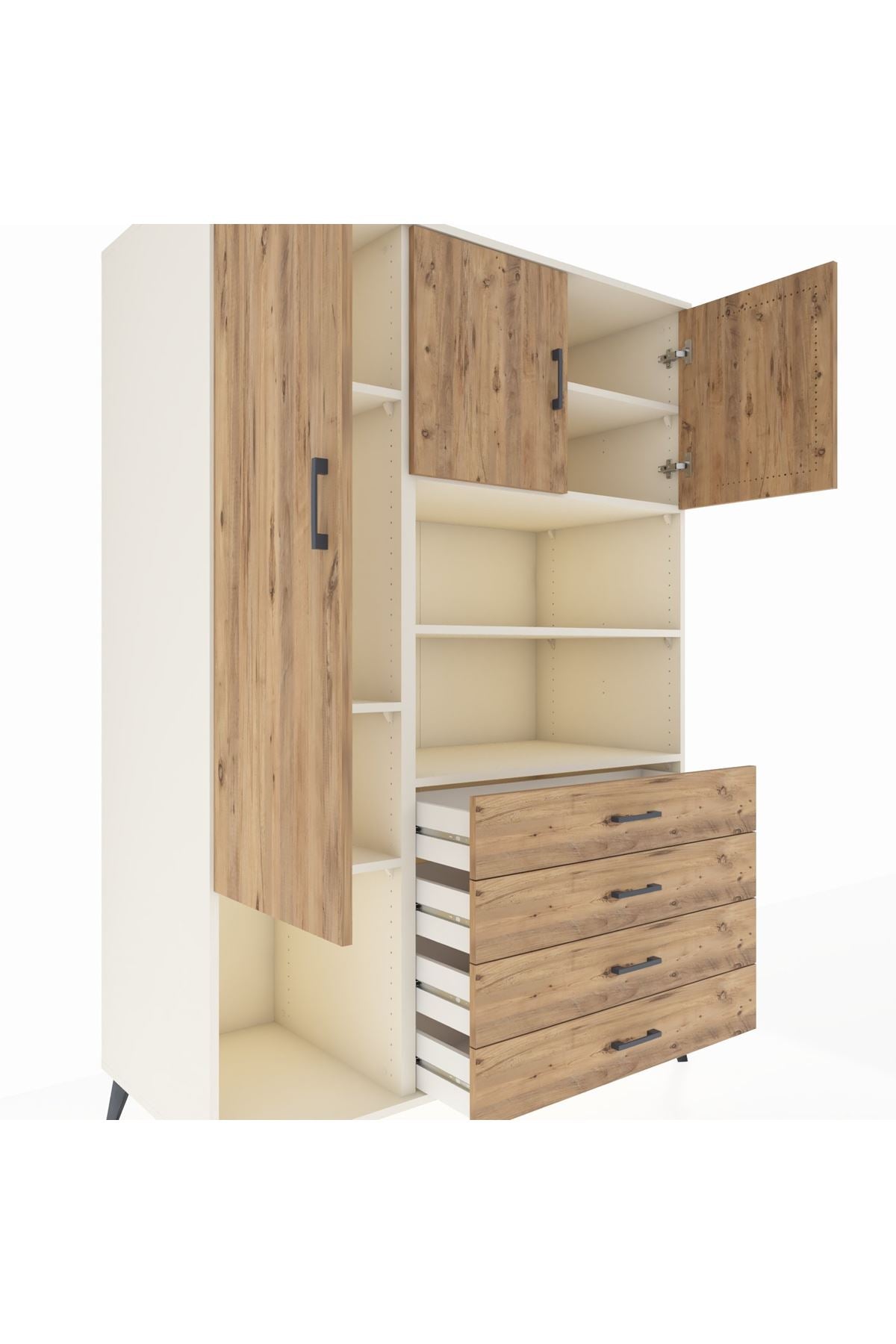 Kronos Dolap 7 Raflı 4 Çekmeceli 3 Kapaklı 132x59x195 Aytaşı-Çam/Çam