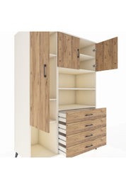 Kronos Dolap 7 Raflı 4 Çekmeceli 3 Kapaklı 132x59x195 Aytaşı-Çam/Çam