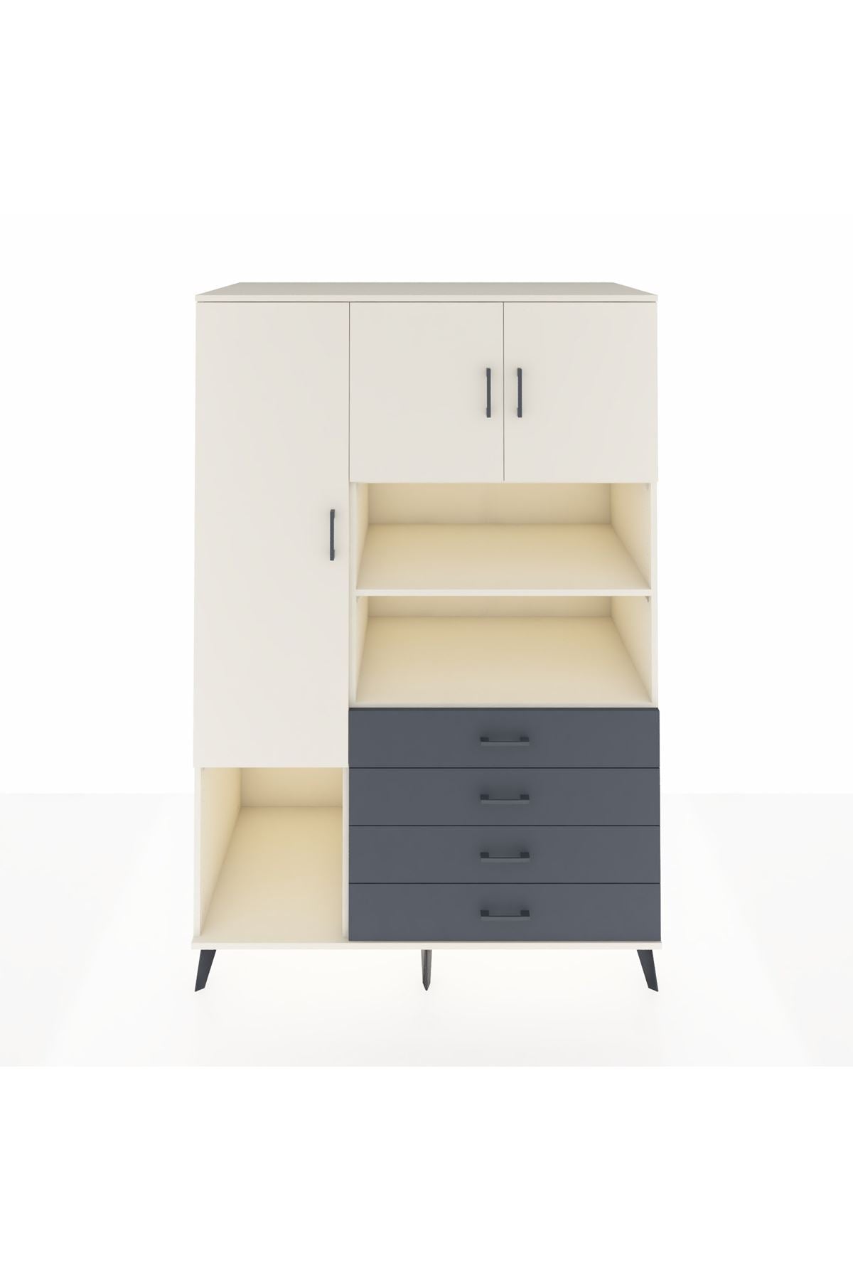 Kronos Dolap 7 Raflı 4 Çekmeceli 3 Kapaklı 132x59x195 Aytaşı-Aytaşı/Antrasit