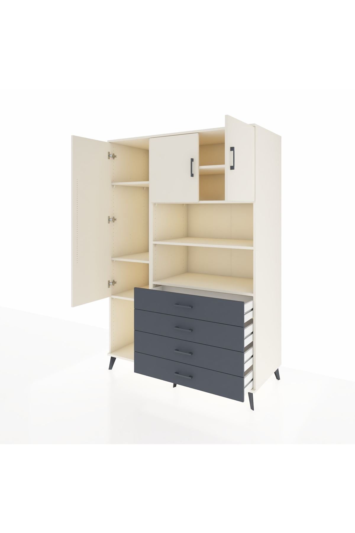 Kronos Dolap 7 Raflı 4 Çekmeceli 3 Kapaklı 132x59x195 Aytaşı-Aytaşı/Antrasit