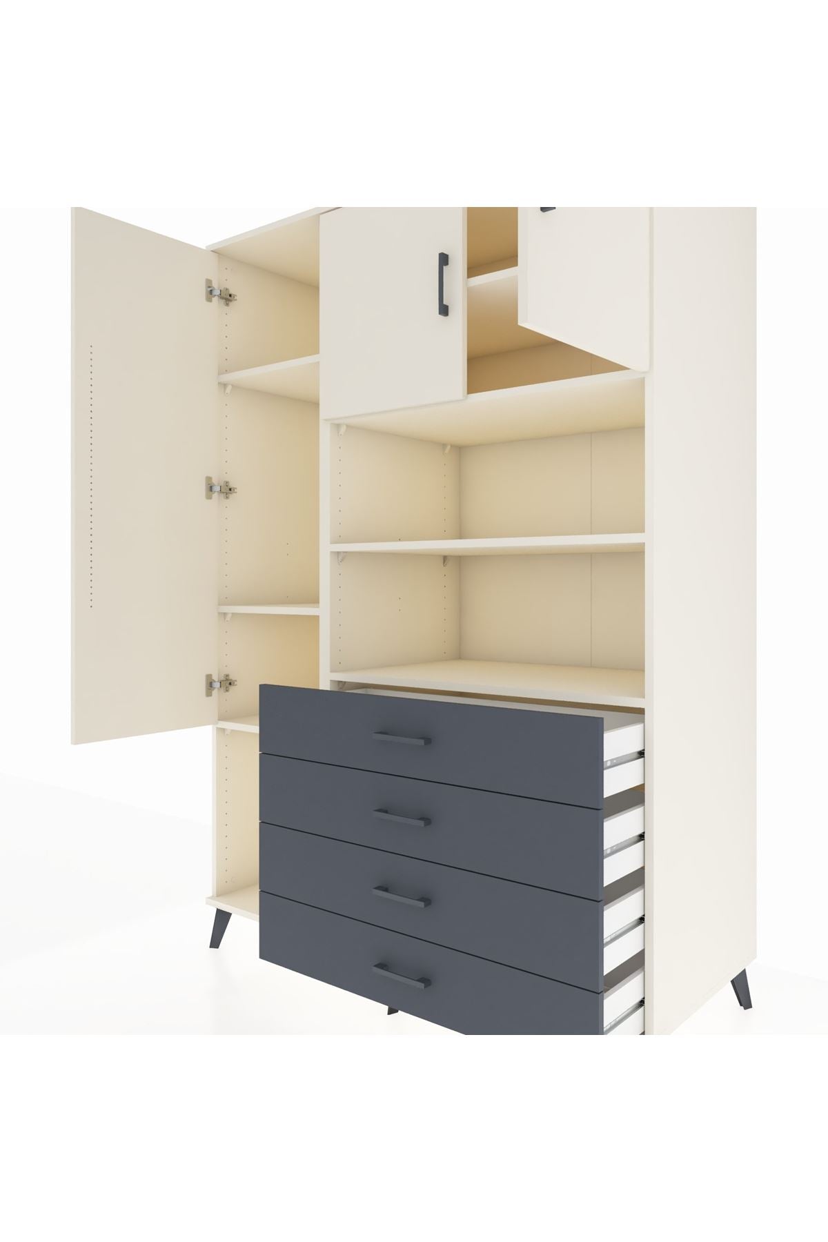 Kronos Dolap 7 Raflı 4 Çekmeceli 3 Kapaklı 132x59x195 Aytaşı-Aytaşı/Antrasit